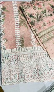 Light Pink White Thread Embroidered Unstiched Suit