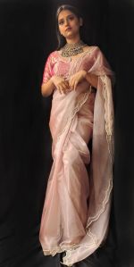 Pink Organza Draped Saree