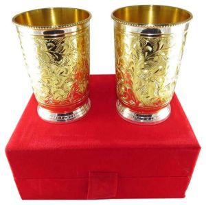 two gold silver plated glass set