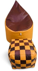 3XL RECLINER MUSTARD AND COFFEE BROWN WITH CHECKS FOOT REST SMALL BEAN BAG