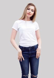 180GSM BIO WASH BRIGHT WHITE PLAIN WOMEN'S T SHIRT