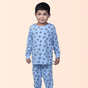 BOY'S FOOTBALL PRINTED FULL SLEEVE NIGHT SUIT- BLUE