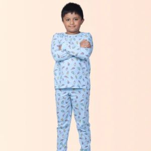 BOY'S ICE CREAM PRINTED FULL SLEEVE NIGHT SUIT - BLUE