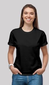 JET BLACK PLAIN WOMEN'S T SHIRT