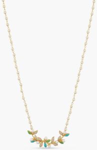 Eriha Pearl Elegant CZ Green Leaf Necklace