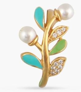 Eriha Pearl Floral CZ Green Leaf Finger Ring