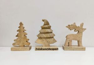 Set Of 3 Wooden Christmas Decor