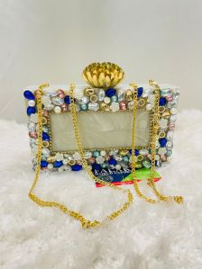 Resin Stone Work Clutch Bag