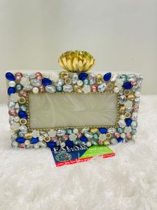 Resin Stone Work Clutch Bag
