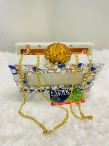 Resin Stone Work Clutch Bag