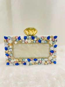 Resin Stone Work Clutch Bag