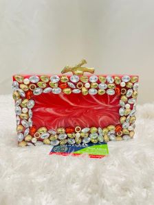 Resin Stone Studded Clutch Bag