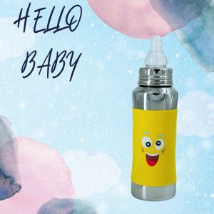 Voik Vega Silicone Sleeve Yellow Smile Print Baby Feeding Bottle 240ml