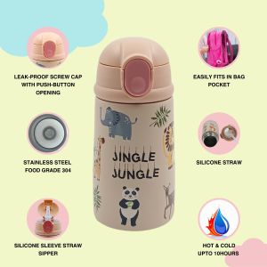 Voik Sippy Jungle Stainless Steel Water Bottle with Straw