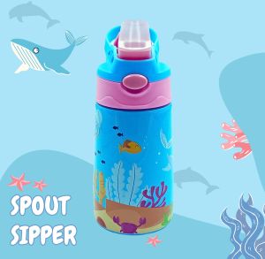 Voik Sippy Fish Stainless Steel Water Bottle with Straw