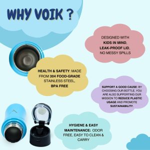 Voik 500ml Stainless Steel Kiddo Aqua Flip Cap Water Bottle