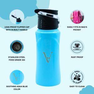 Voik 500ml Stainless Steel Kiddo Aqua Flip Cap Water Bottle