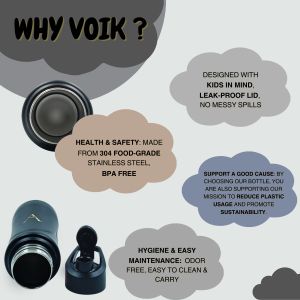 Voik Kiddo Black Sipper Water Bottle 500ml