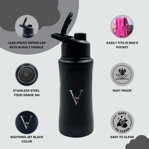 Voik Kiddo Black Sipper Water Bottle 500ml