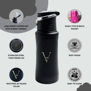 Voik Kiddo Black Flipper Water Bottle 500ml