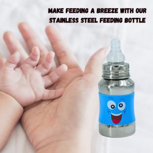 Voik Vega Silicone Sleeve Blue Smile Print Baby Feeding Bottle 140ml