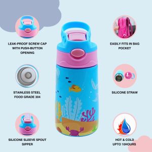 Voik Sippy Fish Stainless Steel Water Bottle with Straw