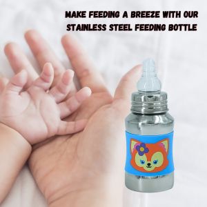 Voik Vega Silicone Sleeve Blue Cat Print Baby Feeding Bottle 140ml