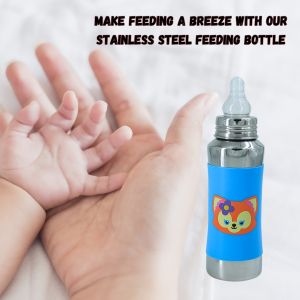Voik Vega Silicone Sleeve Blue Cat Print Baby Feeding Bottle 240ml