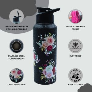Voik Uniqo Flora Stainless Steel Sipper Water Bottle 750ml