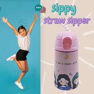 Voik Sippy Girls Stainless Steel Water Bottle with Straw