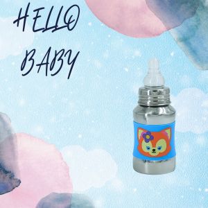 Voik Vega Silicone Sleeve Blue Cat Print Baby Feeding Bottle 140ml