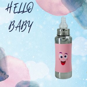 Voik Vega Silicone Sleeve Pink Smile Print Baby Feeding Bottle 240ml