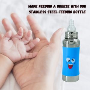 Voik Vega Silicone Sleeve Blue Smile Print Baby Feeding Bottle 240ml