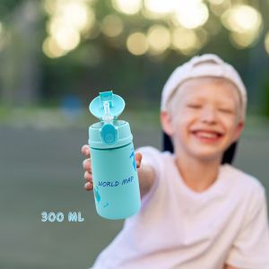Voik Sippy World Map Stainless Steel Water Bottle with Straw