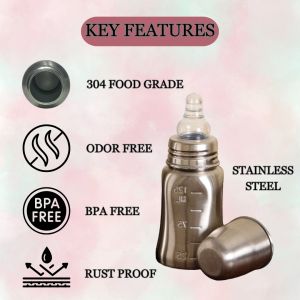 Voik Vega Cube Stainless Steel Baby Feeding Bottle 140ml