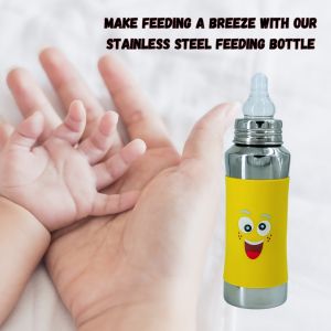 Voik Vega Silicone Sleeve Yellow Smile Print Baby Feeding Bottle 240ml
