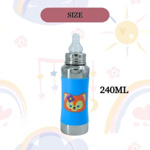 Voik Vega Silicone Sleeve Blue Cat Print Baby Feeding Bottle 240ml