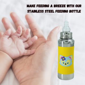 Voik Vega Silicone Sleeve Yellow Cat Print Baby Feeding Bottle 240ml