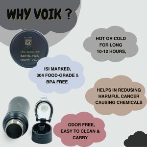 Voik Curve Matte Black Stainless Steel Water Bottle 500ml