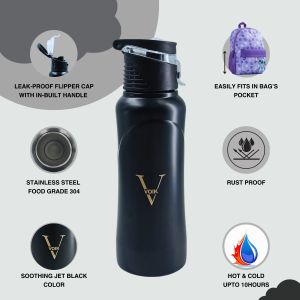 Voik Curve Matte Black Stainless Steel Water Bottle 500ml