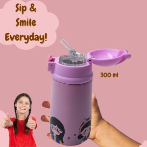 Voik Sippy Girls Stainless Steel Water Bottle with Straw