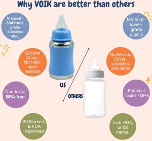Voik Vega Joy Blue Stainless Steel Baby Feeding Bottle 140ml