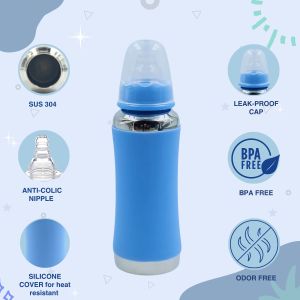 Voik Vega Joy Blue Stainless Steel Baby Feeding Bottle 240ml