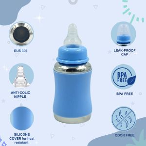 Voik Vega Joy Blue Stainless Steel Baby Feeding Bottle 140ml