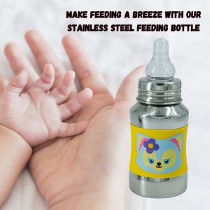 Voik Vega Silicone Sleeve Yellow Cat Print Baby Feeding Bottle 140ml