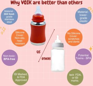 Voik Vega Joy Red Stainless Steel Baby Feeding Bottle 140ml