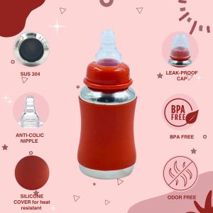 Voik Vega Joy Red Stainless Steel Baby Feeding Bottle 140ml
