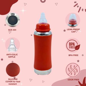 Voik Vega Joy Red Stainless Steel Baby Feeding Bottle 240ml