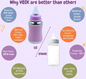 Voik Vega Joy Purple Stainless Steel Baby Feeding Bottle 140ml