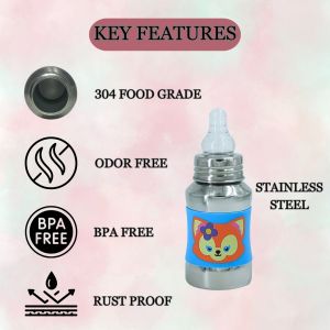 Voik Vega Silicone Sleeve Blue Cat Print Baby Feeding Bottle 140ml